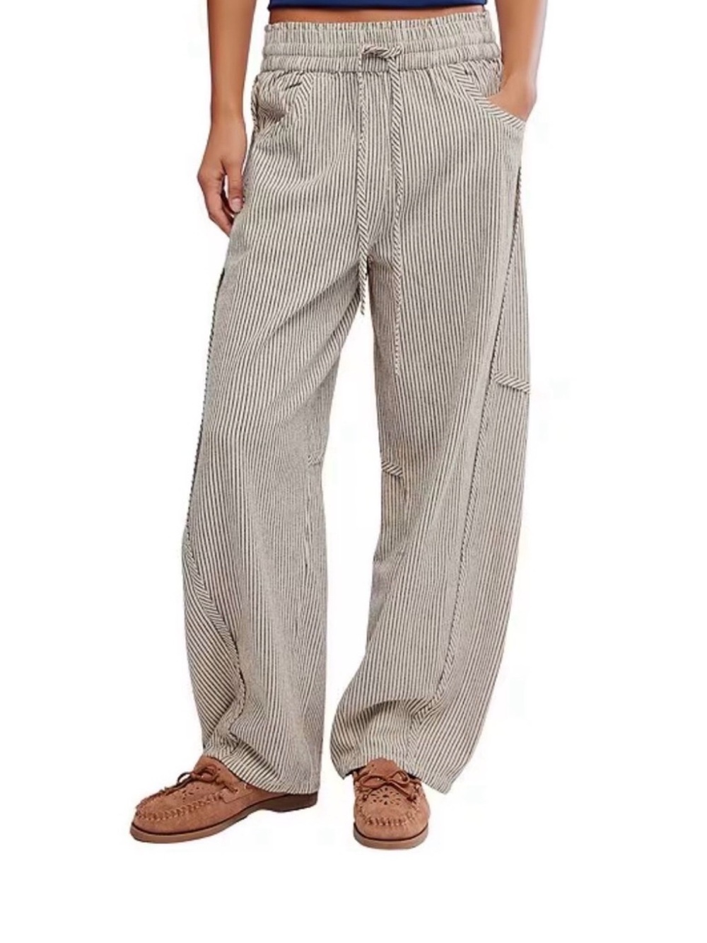 Free People Something Good
Micro Stripe Pull-on Barrel Leg pants